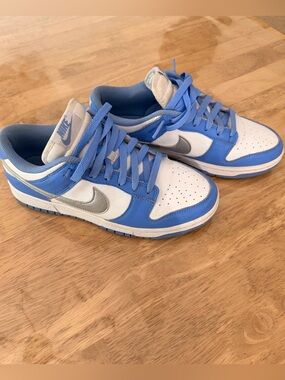 Nike Dunks Low-Top Sneakers in Light Blue, White and Silver